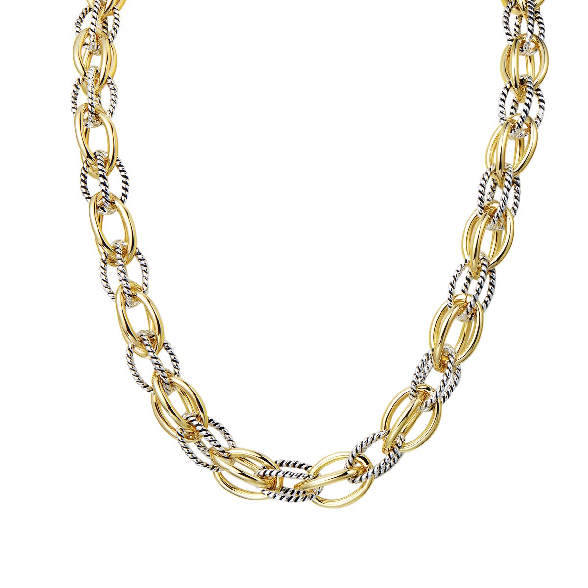 UNY JEWEL Style Trendy Elegant Vintage Retro Unique David Fashion style 2 Tone Double Twist Wire Double Link Women Short Necklace (Silver Tone)