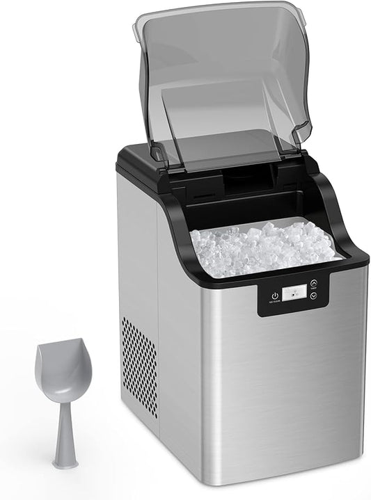 Acekool Nugget Ice Maker, Pebble Ice Maker Machine, 30lbs Per Day, 3Qt Water Reservoir & Self-Cleaning, Stainless Steel Finish Ice Machine for Home Office Bar Party, Silver