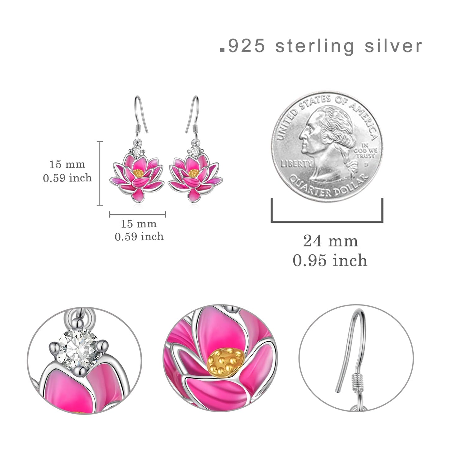 Lotus Earrings 925 Sterling Silver Lotus Flower Dangle Earrings Flower Jewelry Gift for Women