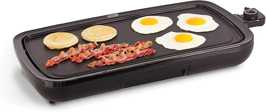 Dash Everyday Nonstick Electric Griddle for Pancakes, Burgers, Quesadillas, Eggs & other on the go Breakfast, Lunch & Snacks with Drip Tray + Included Recipe Book, 20in, 1500-Watt - Black