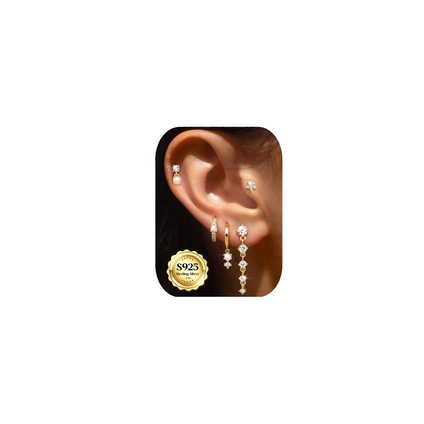 MILACOLATO 5Pairs 925 Sterling Silver Earrings for Women 14K Gold Plated Stud Huggie Hoop Earrings Sets for Multiple Piercing Hypoallergenic CZ Pearl Cartilage Earrings Stacks Trendy Gifts