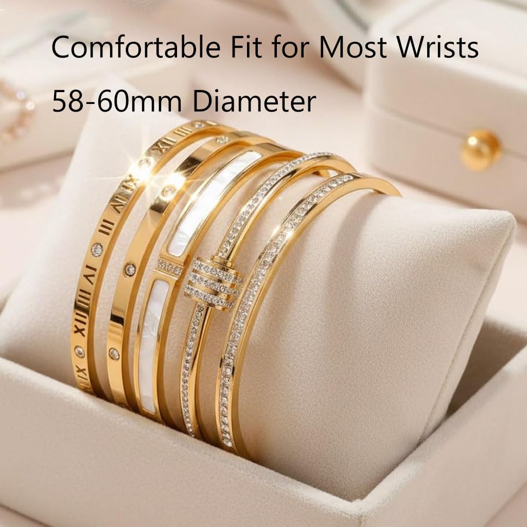 5-Piece Elegant Stainless Steel Bracelet Set, Fashionable Classic Design, Silver/Gold Love Bangle Non Tarnish Stackable Bracelet Trendy Jewelry Gift Gifts for Girlfriend Wife Her (Silver)
