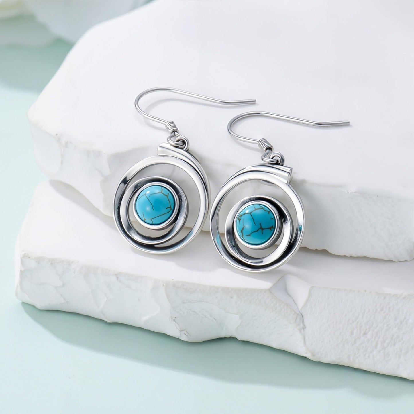 Eetaitai Natural Turquoise Earrings 925 Sterling Silver Pear Vintage Earrings Western Jewelry Boho Dangle Earrings for Women Birthday Cowgirl Mothers Day Gifts for Mom Wife Sister