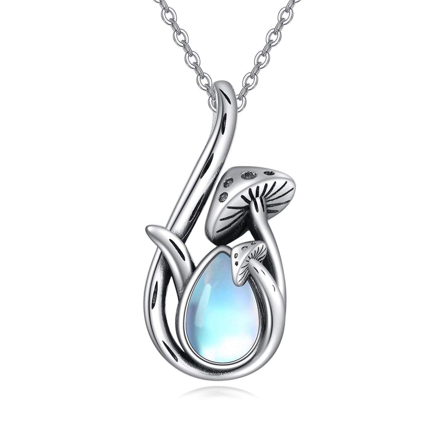 CRMAD Mushroom Moonstone Necklace for Women Sterling Silver Mushroom Pendant Jewelry Gifts (moonstone)