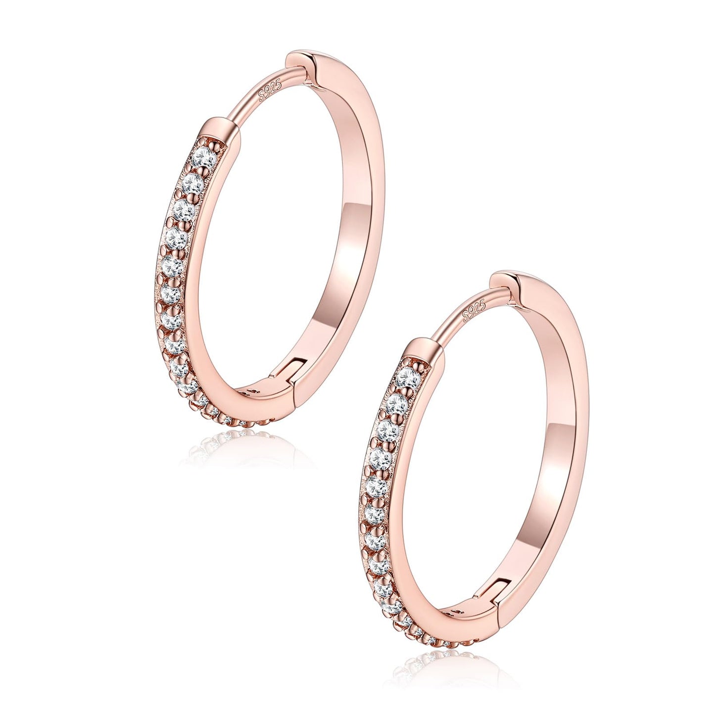 FaithHeart Cubic Zirconia Hoop Earrings for Women, Rose Gold Hypoallergenic Huggie Hoop Earrings, Small Cartilage Earrings for Women 16mm, Send Gift Box