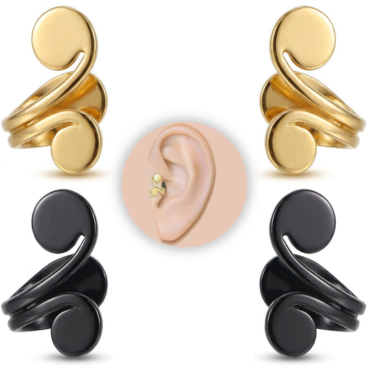 15mm & 10mm Keloid Pressure Earring Set for Women and Men | Clip on Compression Earrings for Swelling | Acupressure Earrings for Her (Acupressure Gold & Black)