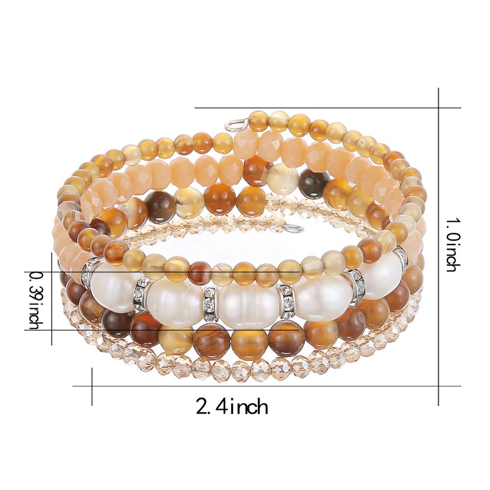 Beaded Freshwater Pearl Chakra Bracelet - Multi Strand Wrap Bracelet with Natural Crystal Agate Beads, Birthday Gifts for Women(29-Brown)