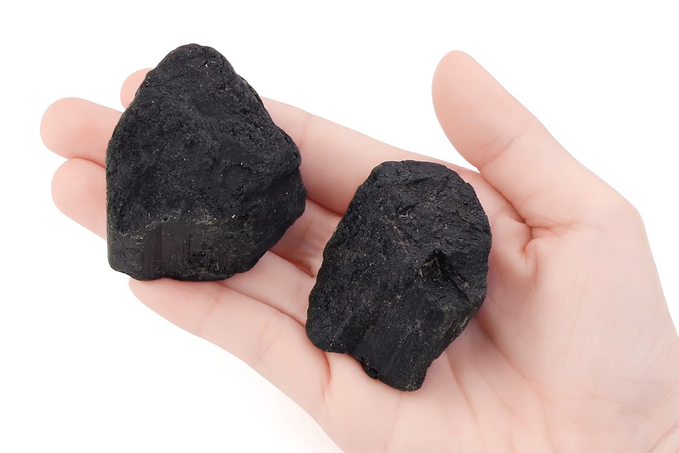 NUKAYAI 2Pcs Black Tourmaline 1.8-2.2" Large Natural Stones Raw Healing Crystals Black Tourmaline Crystals for Tumbling Cabbing Polishing Rock Rocks Rough Wire Wrapping Wicca Reiki Gifts