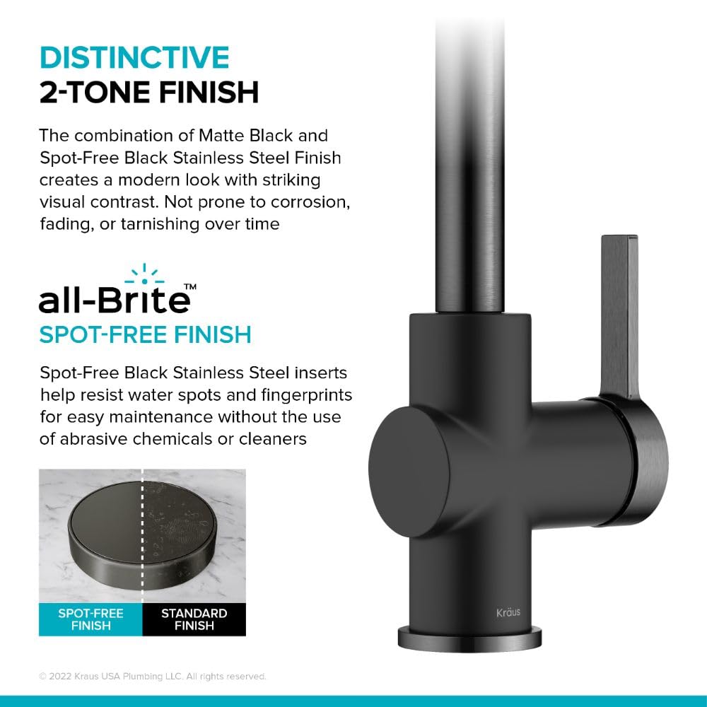 KRAUS Britt Commercial Style Pull-Down Single Handle Kitchen Faucet in Matte Black/Spot-Free Black Stainless Steel, KPF-1691MBSFSB