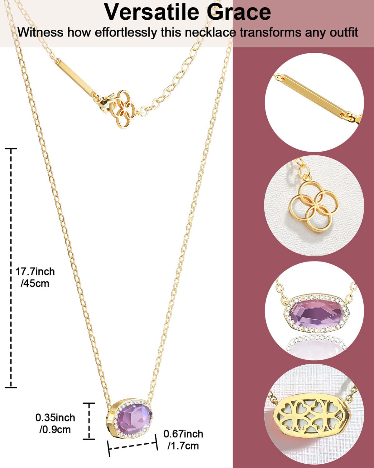 AICase 18K Gold Plated Pendant Necklace for Women,Diamond Rhinestone Dainty Fashion Jewelry,Anniversary Wedding Birthday Gifts for Women/MoM/Sister/Friends/Her/Wife/Grandma/Coworker_Pink