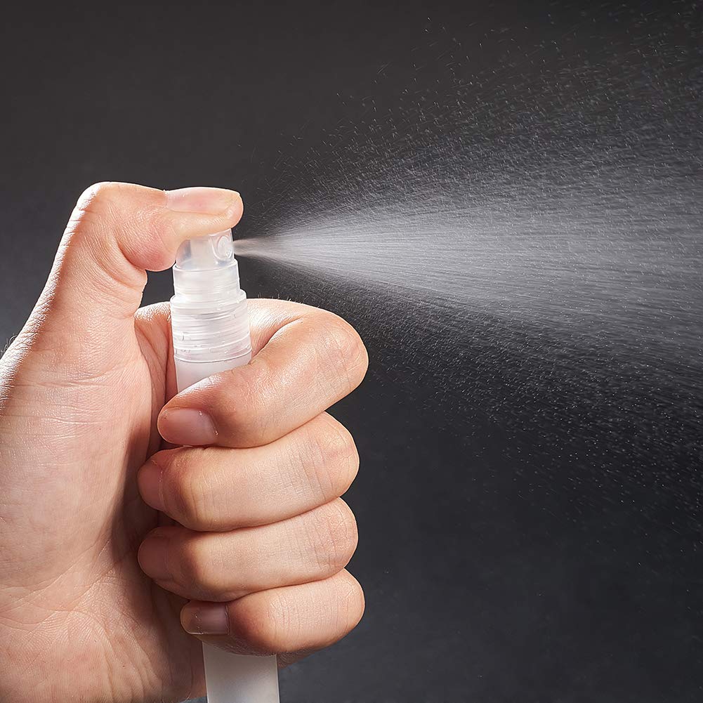 BENECREAT 24 Pack 10ml Frosted Plastic Perfume Tubes Fine Mist Spray Bottle Travel Essentials for Essential Oil, Perfume, Toner, Cleaning Liquid, Festival Gift