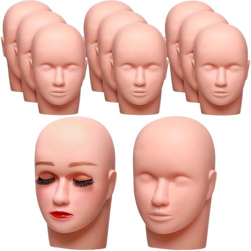 Reginary 12 Pcs Lash Mannequin Head Silicone Plastic Makeup Training Heads for Makeup Eyelash Grafting Massage and Esthetics Practice