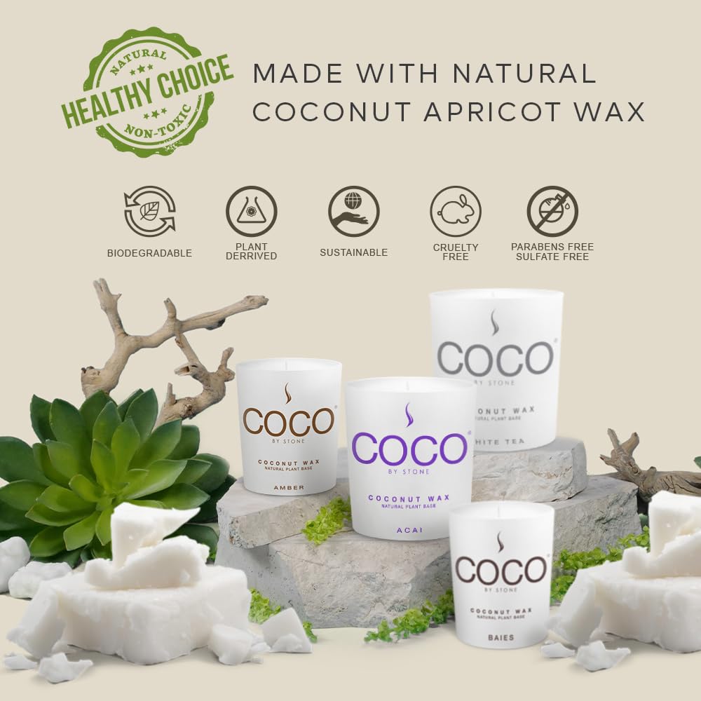 COCO by Stone 11oz Candle, Coconut Apricot Wax Candle for Home (Honeysuckle) Home Fragrance Products, 1 Wick Candle, Enhance Indoor Aroma, Vegan & Cruelty-Free, Clean Burning and Hand Poured Candle