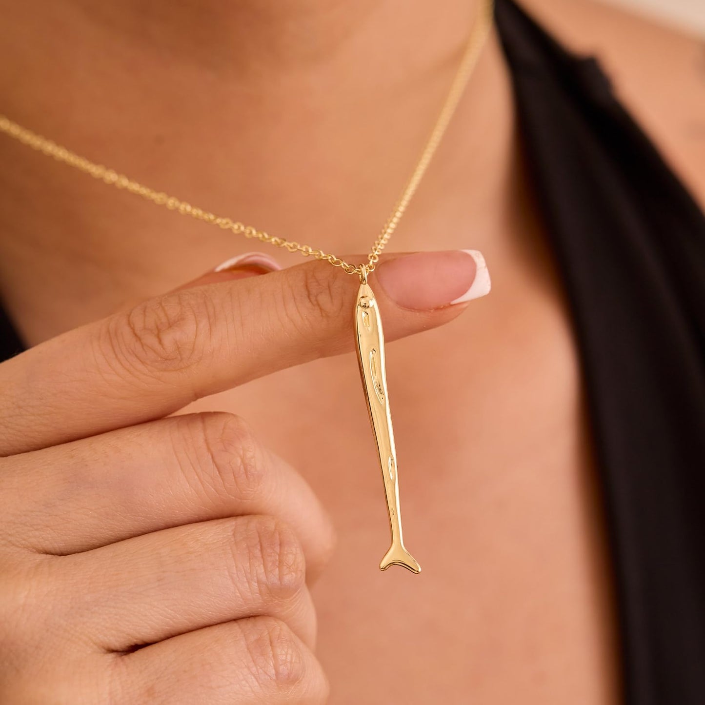 GUOKE Gold Long Fish Necklace for Women – 14K Gold Plated Fish Pendant, Dainty Long Pendant Necklace, Minimalist Jewelry for Her