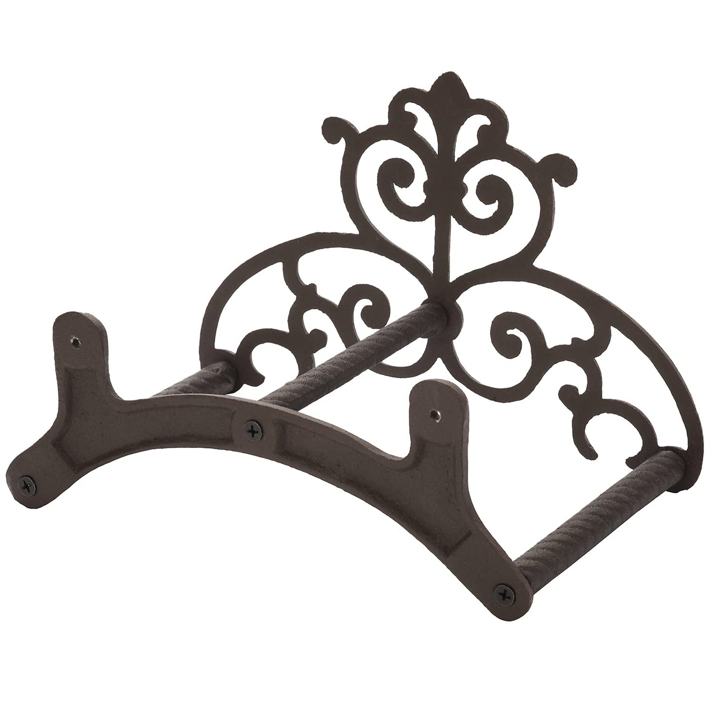 MyGift Brown Heavy Duty Cast Iron Outdoor Garden Hose Hanger Wall Mounted Water Hose Holder Reel with Vintage Scrollwork Design