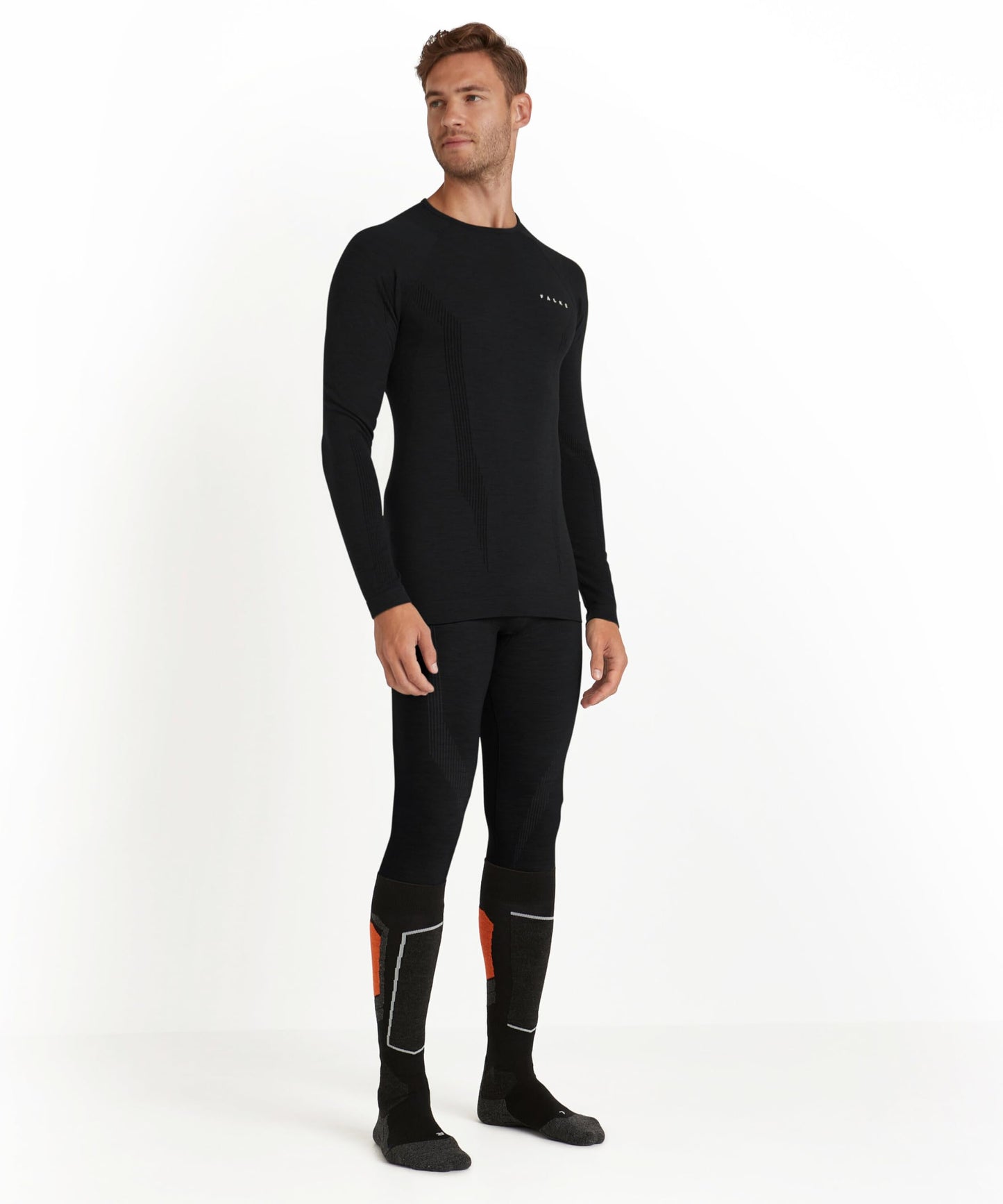 FALKE Men's Wool Tech Base Layer Top, Black, S