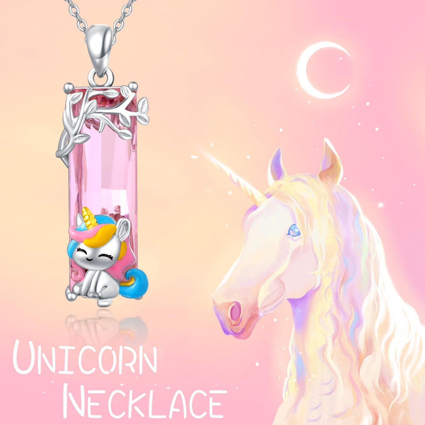 AENEAS Unicorn Necklace for Women 925 Sterling Silver Unicorn Pendant Necklace Pink Crystal Jewelry Gift for Women Daughter Wife
