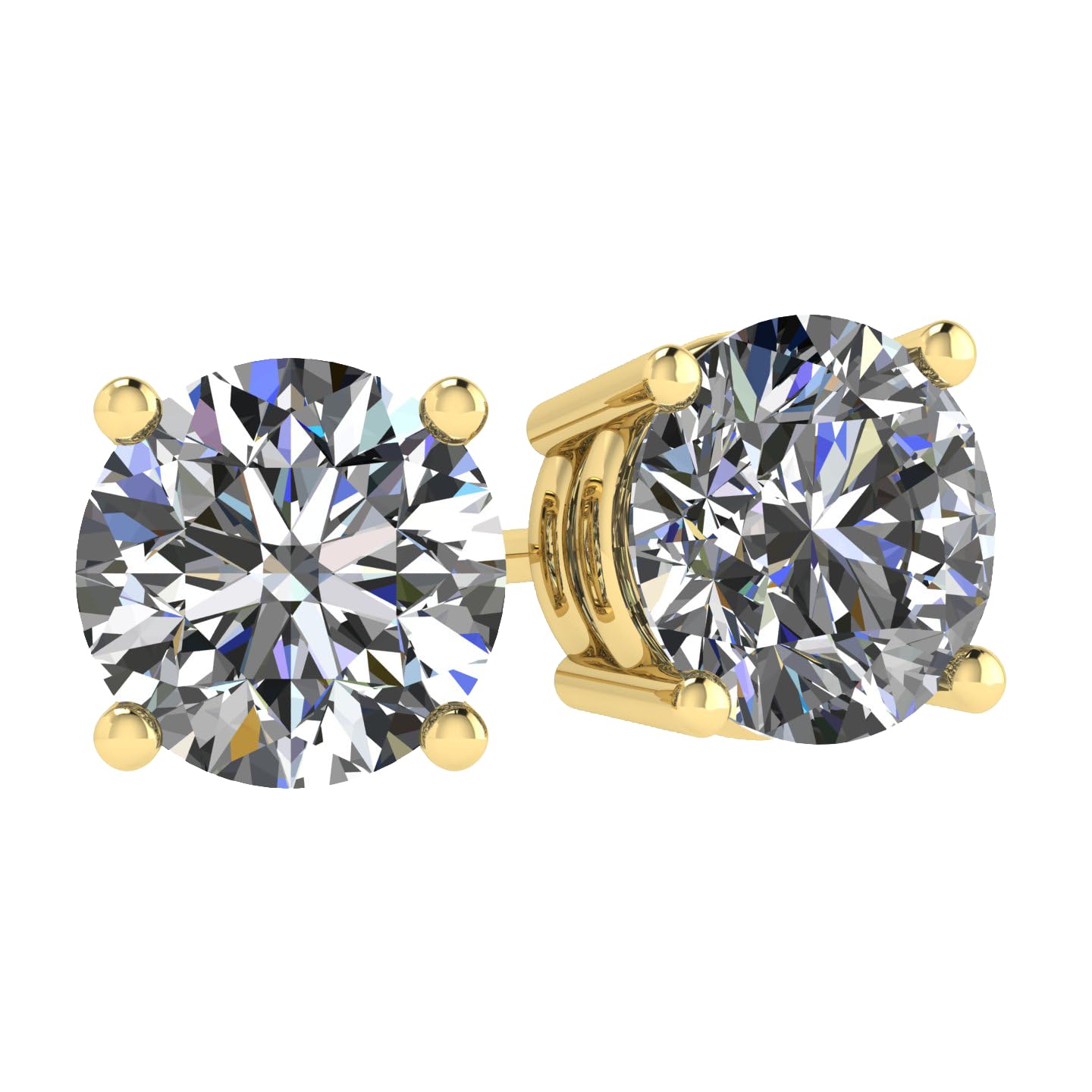 Central Diamond Center Round Simulated Diamond Stud Earrings Hypoallergenic Metal & Sterling Silver CZ - 9.00mm (6.00cttw) Yellow
