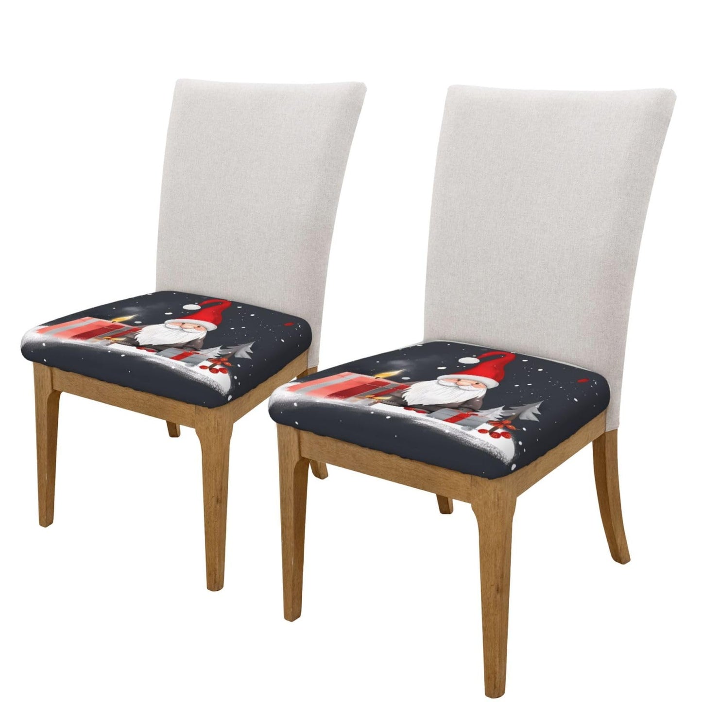 hsbolediy Christmas Gnome Gifts Box Dining Square Chair Seat Covers 16.9" Two Pieces, Stretch Fitted Sofa Cushion Cover Replacement Removable, Chair Slipcovers for Party Office Decoration