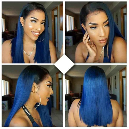 Habiliana Bundles Human Hair 24 26 28 Inch Straight T1B Blue Human Hair Bundles 11A Unprocessed Brazilian Virgin Quick Weave Hair Extensions for Black Women