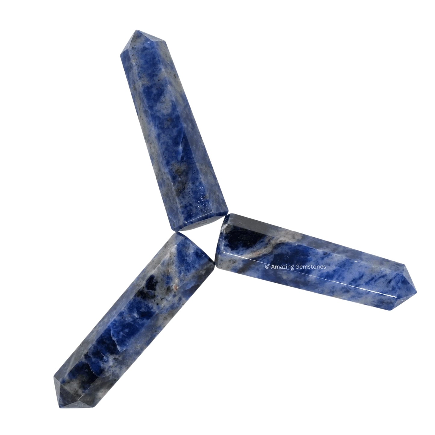 Amazing Gemstone Sodalite Crystal Points Bulk Healing Crystals and Stones - Pack of 3 Single Terminated Healing Wand Point Bulk Crystals for Crafts, Crystal Grid, DIY Work