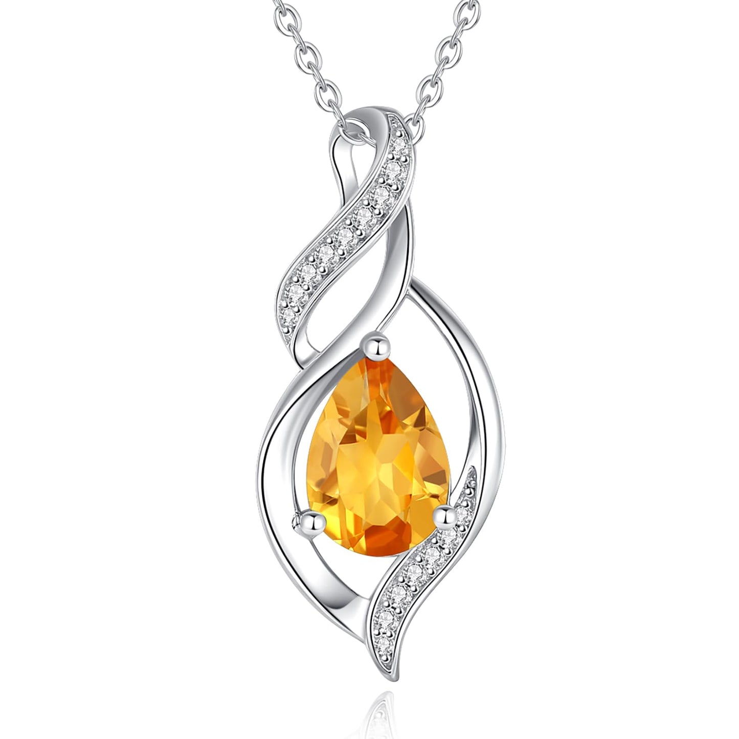 FANCIME November Birthstone Necklace for Women Citrine Teardrop Necklace Sterling Silver Infinity Love Birthday Gifts for Mom Women, 16"+2" Inches