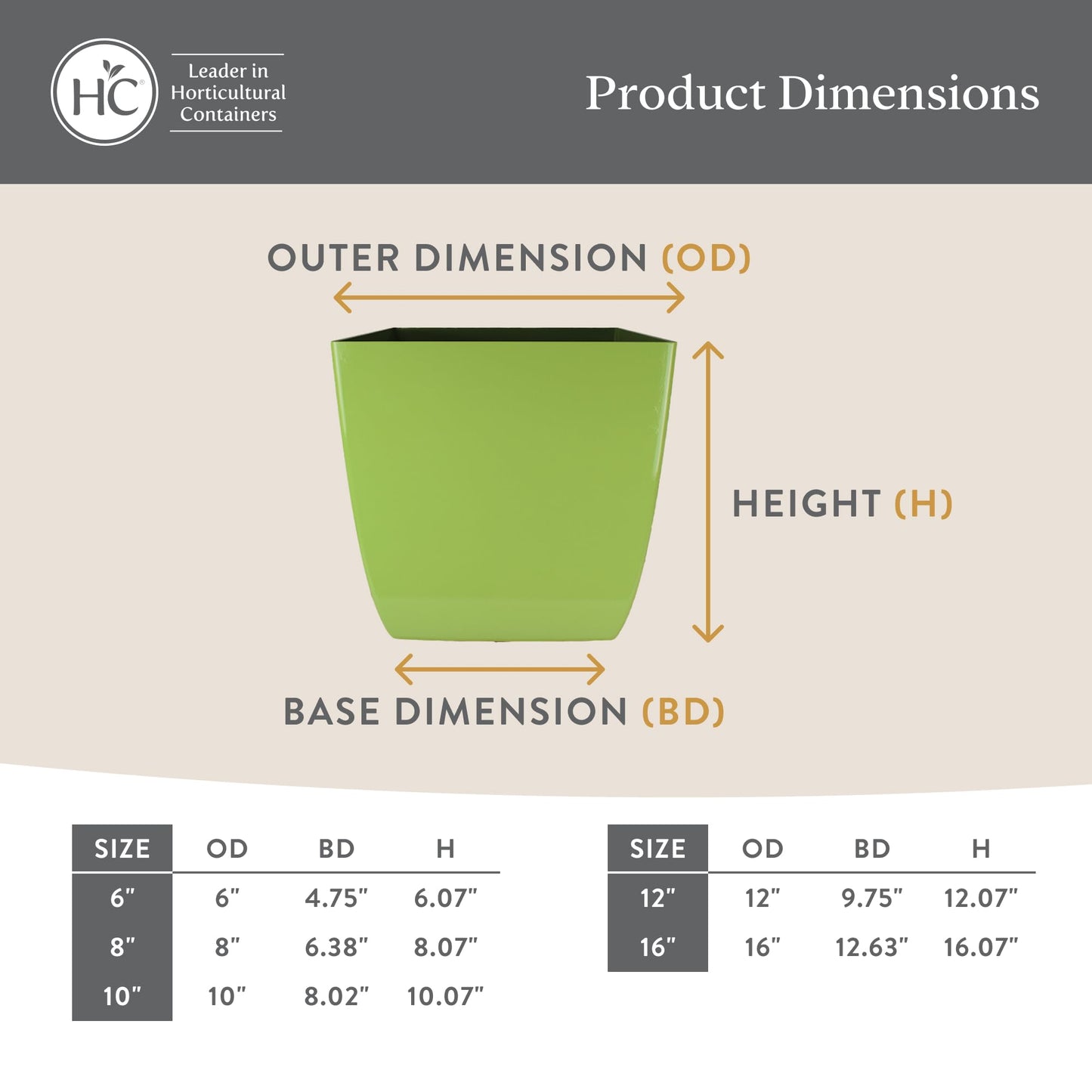 The HC Companies Aria Self Watering Square Plant Pot w/Drainage - Classic Planters for Outdoor Plants & Indoor Plants -Lightweight & UV-Resistant Plastic Pots for Plants (6" Beige, Pack of 1)