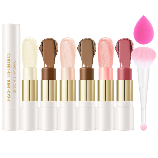 QIUFSSE 8 PCS Contour Stick Makeup Contour Kit,Double-ended Design with Highlighter,Blush and Bronzer Stick,Lightweight,Easy to Sculpt,Create a Matte and Dewy Finishing Makeup（Set B）
