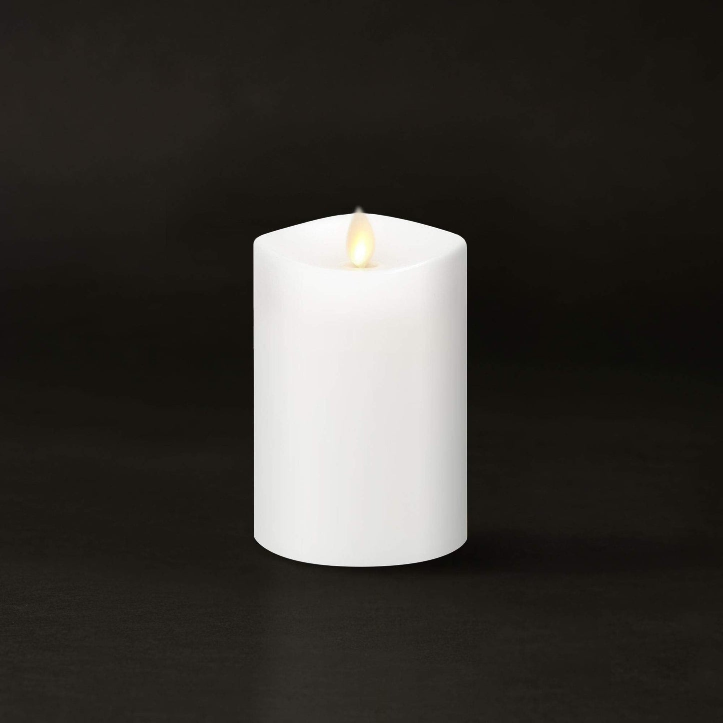 Luminara Flameless Pillar Candle, Small (4.5 inches, Unscented) Real-Flame Effect, Melted Edge, Real Wax, Smooth Finish, White, LED Battery-Powered Candle