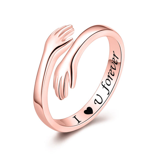 ACJFA 925 Sterling Silver Adjustable Hug Ring Wrap Around Rings Hand Ring Jewelry for Women Teens (Rose gold)
