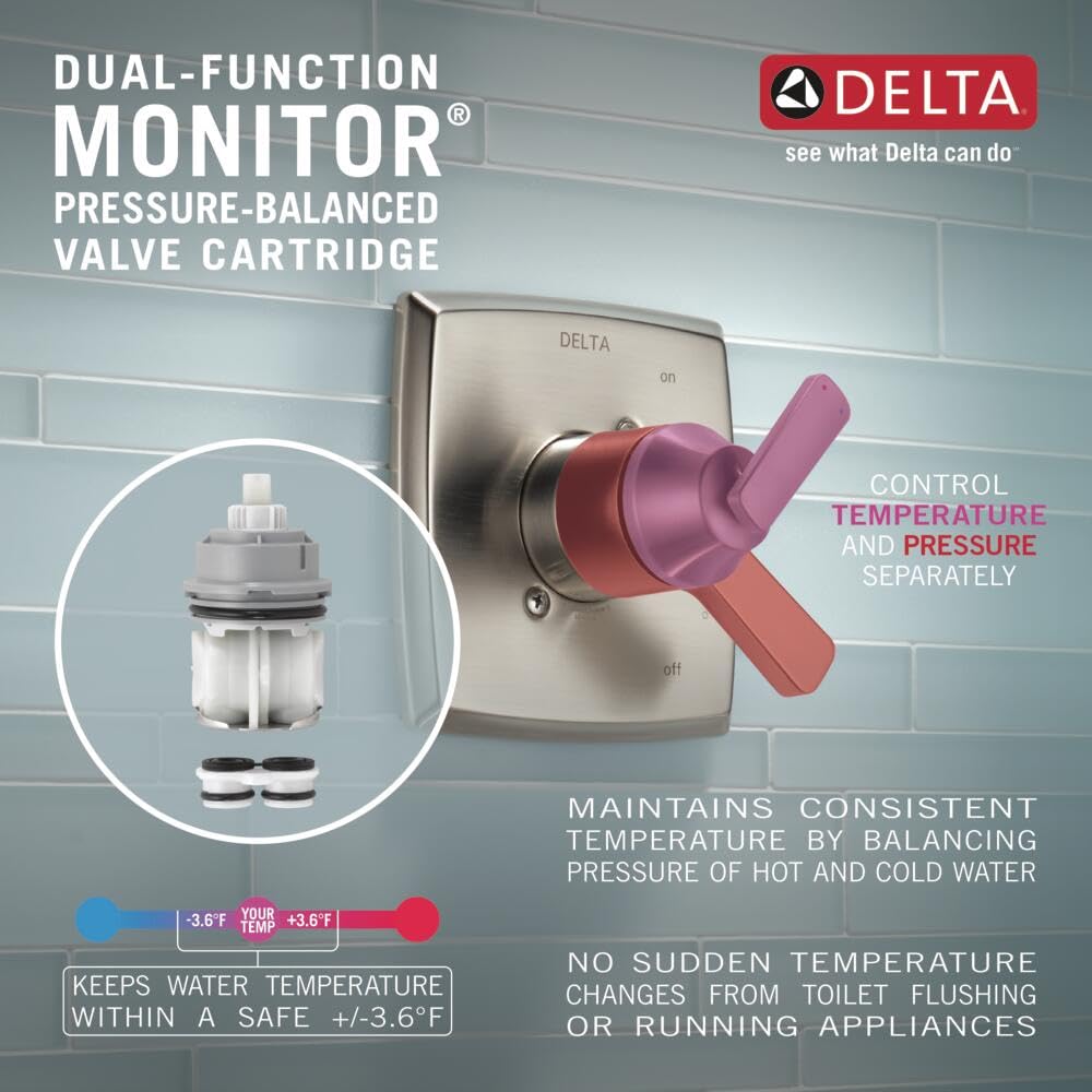 Delta Bonacci 17 Series Dual-Function Thermostatic Valve Trim Kit, Brushed Nickel 2 Handle Set for Shower Faucet System, Lumicoat Stainless T17T045-SS-PR (Valve Not Included)