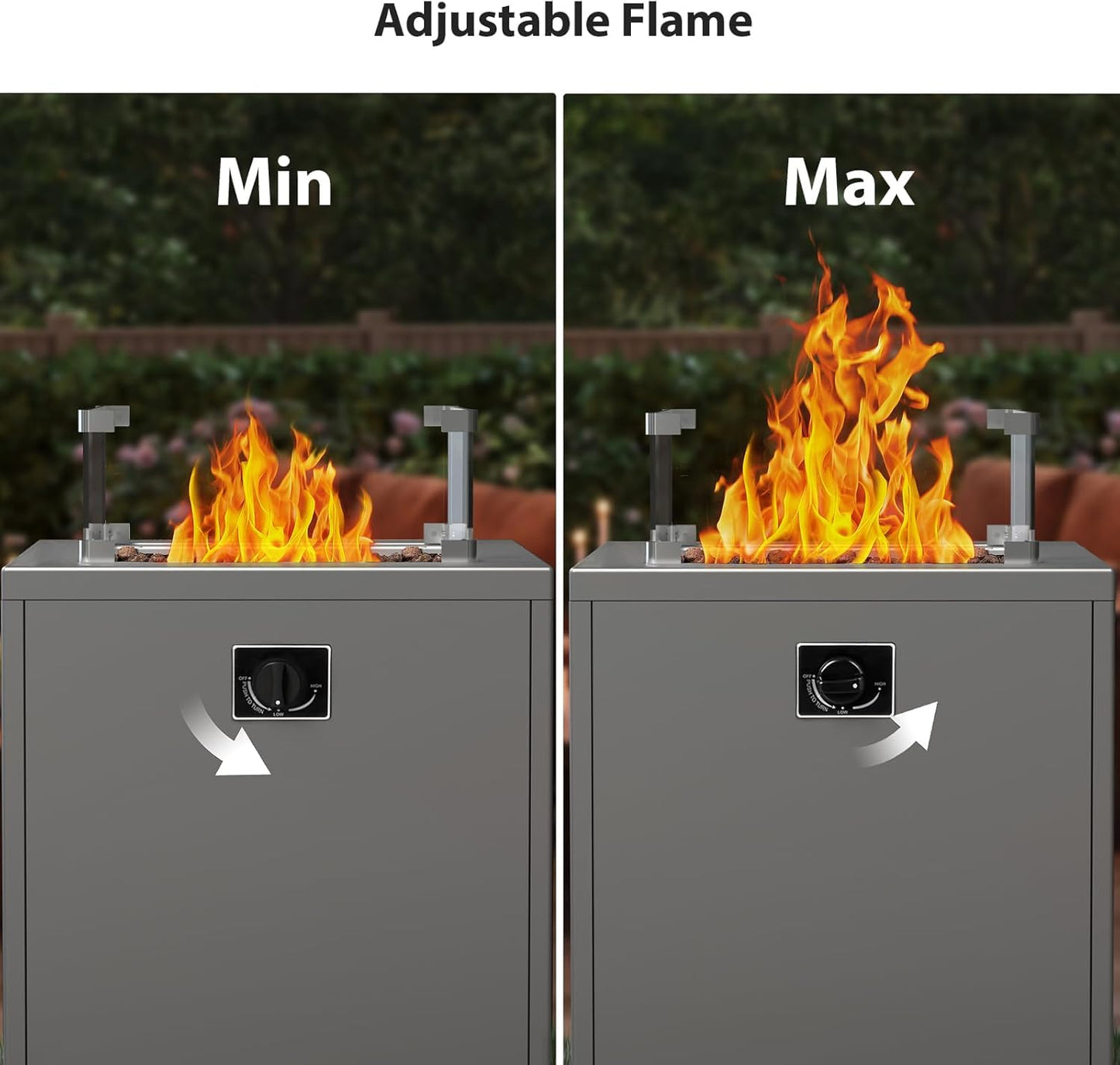 20" Square Smokeless Propane Fire Pit Table, 50,000 BTU Portable Outdoor Patio Heater with Lava Rocks, Glass Wind Guard & Cover for Deck, Backyard, Garden, Camping (Black)