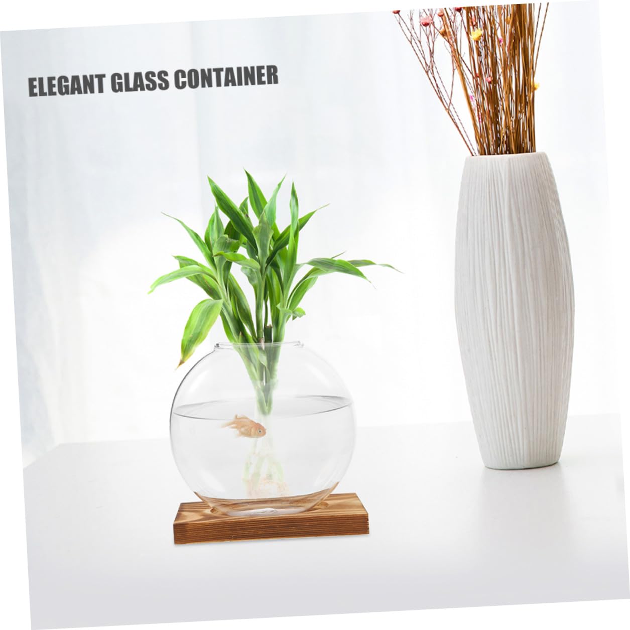 VALICLUD Glass Plant Propagation Station with Wooden Base, Hydroponic Small Glass Vase for Indoor Plants, 2pcs Terrarium for Home and Office Décor
