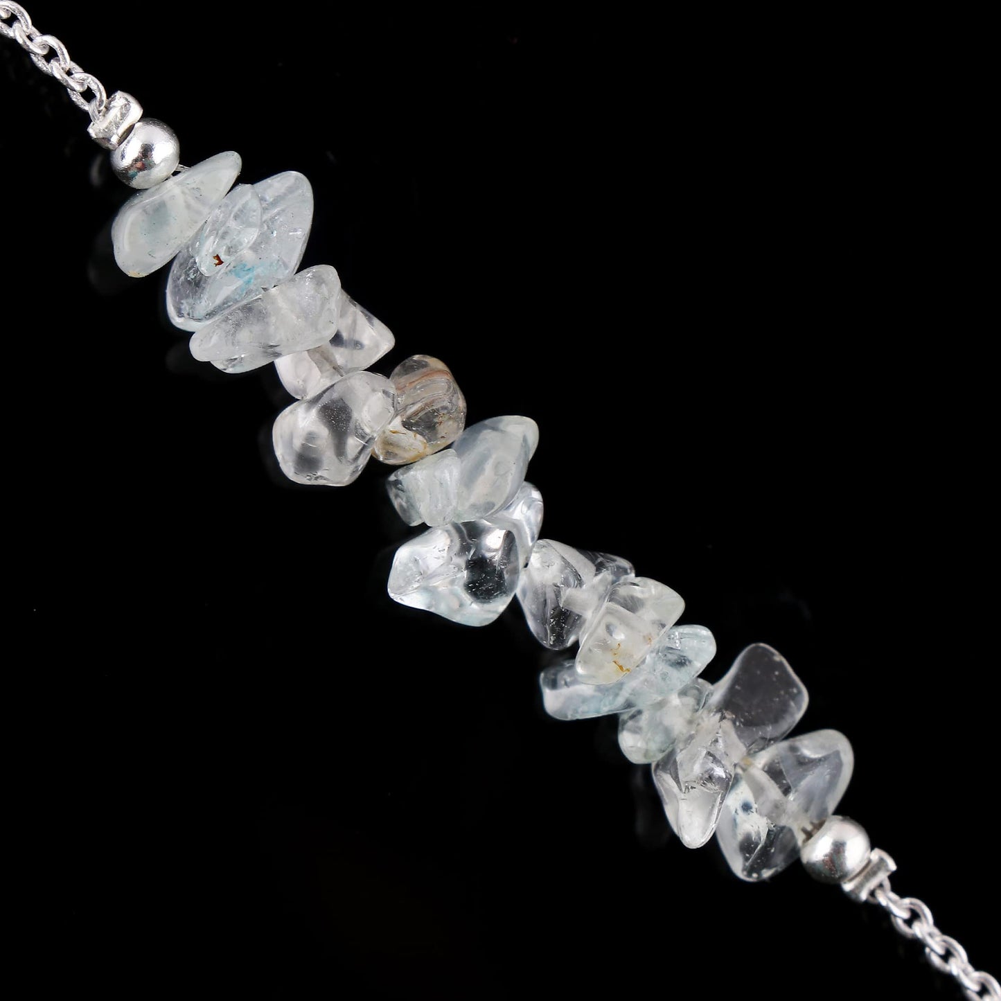 Gemimpression Handmade Clear Quartz Chips Bar Bracelet – Natural Energy Healing Crystals – Silver Plated Adjustable 8 Inch Chain – Christmas Gift