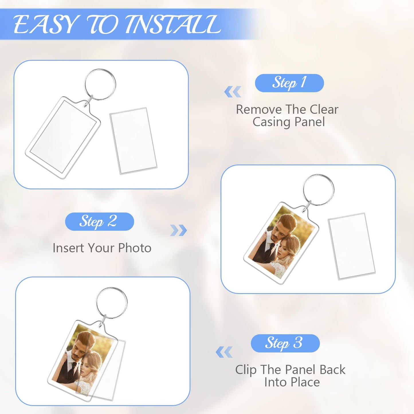150 PCS Blank Photo Insert Keychains,Translucent Acrylic with Split Key Rings for Double-Sided Photos,Small Pendant Picture Frames for Family, Friends,DIY Gifts & Craft(Fit 1.1 × 1.8inch Pic）
