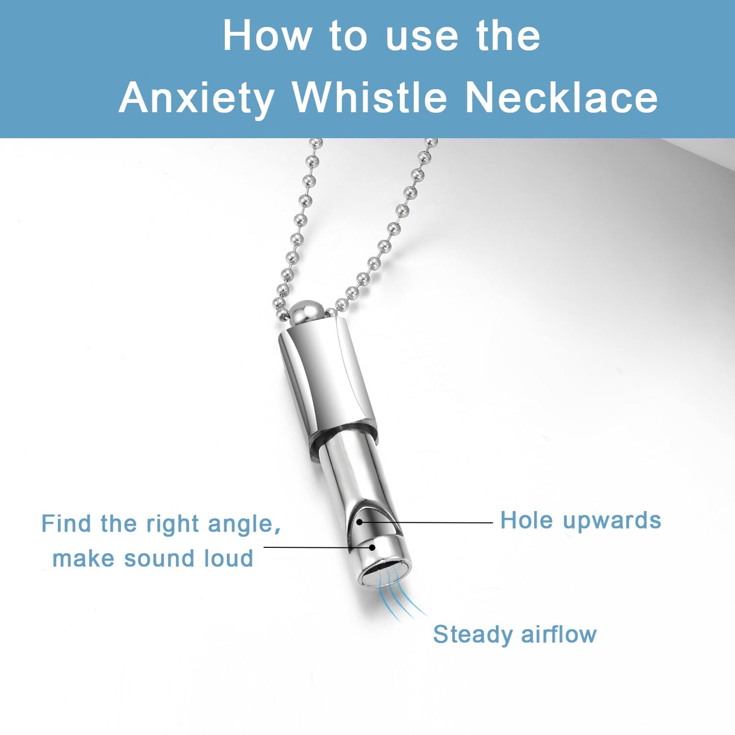 BOLAGTIER Anxiety Whistle Frequency Healing Devices Mindfulness Breathing Necklace Meditation Tuning Tool Stress Relief Outdoor Emergency Life Saving Tools Jewelry Gift for Women Men (Steel)