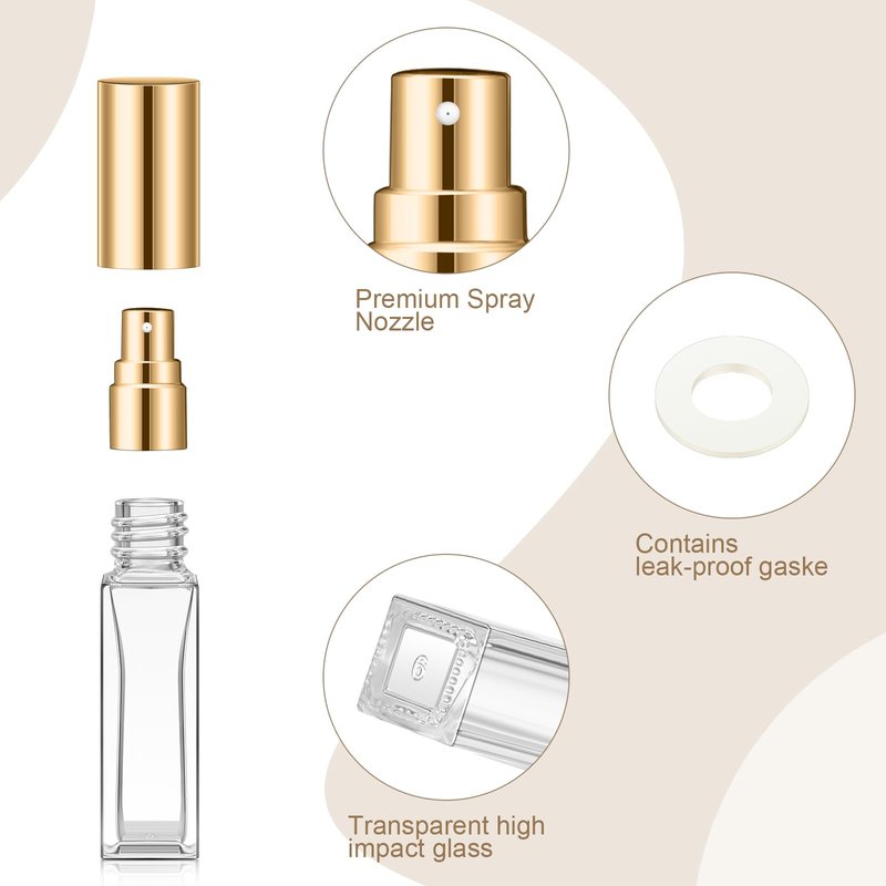 Domensi 30 Pcs 8 ml Empty Glass Perfume Bottles Bulk - Gold Refillable Cologne Spray Atomizer with Pump, for Travel, Skincare, Haircare, Cleaning & DIY Essentials