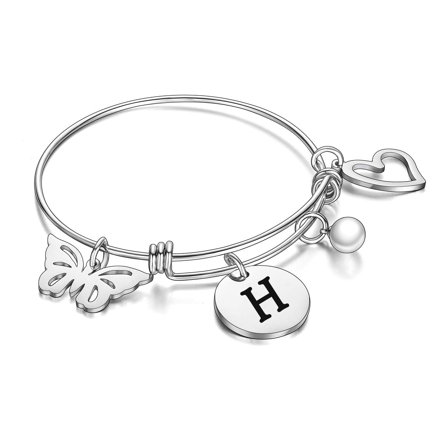 malyunin Initial Bracelet Charm Bracelets Heart Butterfly 26 Letters Alphabet Bracelet for Women Letter Bracelet Personalized Jewelry (H)