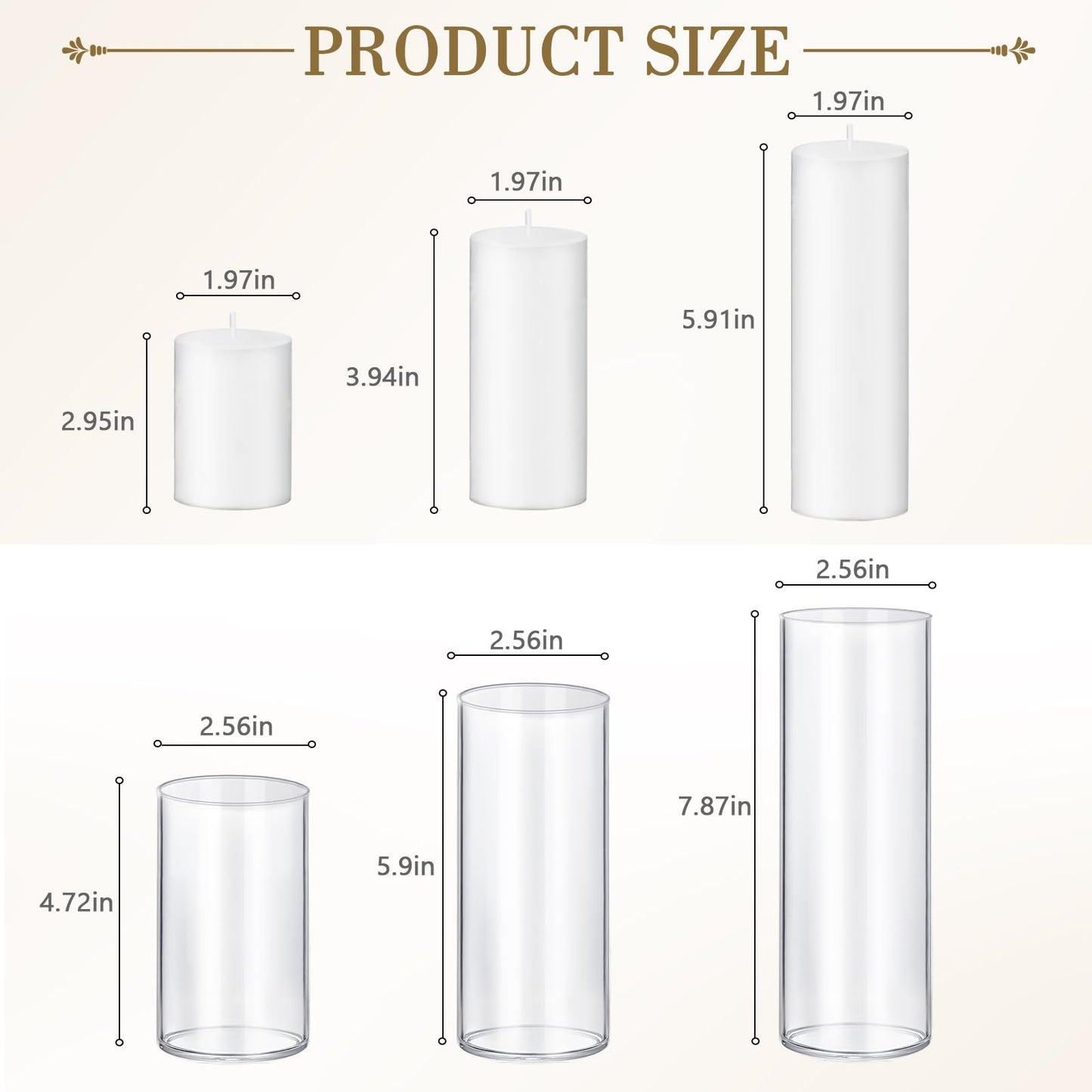 24 PCS Ivory White Pillar Candles with Glass Candle Holders Clear Hurricane Candle Holders Glass Cylinder Vases for Centerpieces Wedding Party, Event, Home Office (12 Candles+12 Candle Hoders)