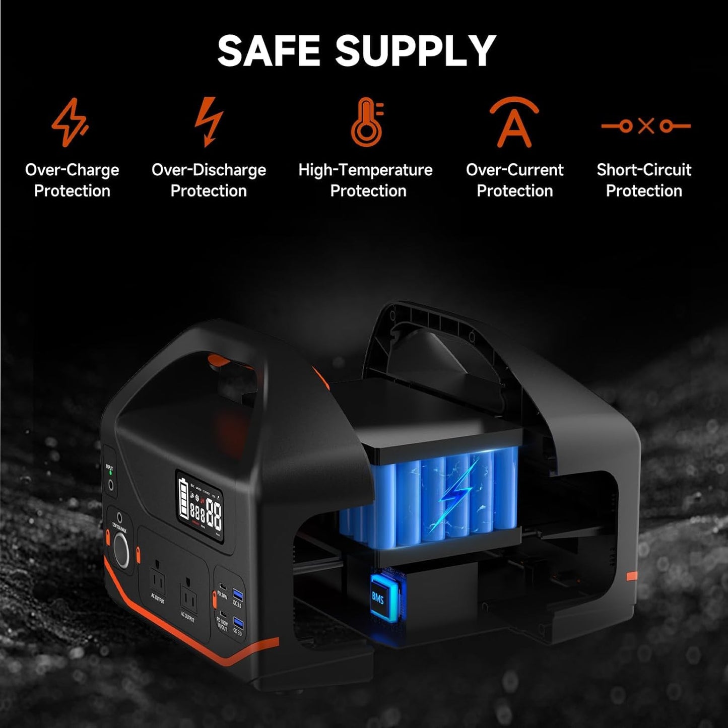 BailiBatt 300W Portable Power Station, 266Wh Solar Generator with 7 Outputs & Dual USB-C PD (24W+18W), 110V Pure Sine Wave AC, 6.5lb Lightweight Battery Backup for Camping, CPAP RV Home Blackout
