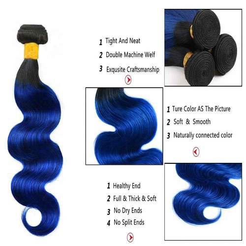 Habiliana Bundles Human Hair 24 26 28 Inch Body Wave T1B Blue Human Hair Bundles 11A Unprocessed Brazilian Virgin Quick Weave Hair Extensions for Black Women