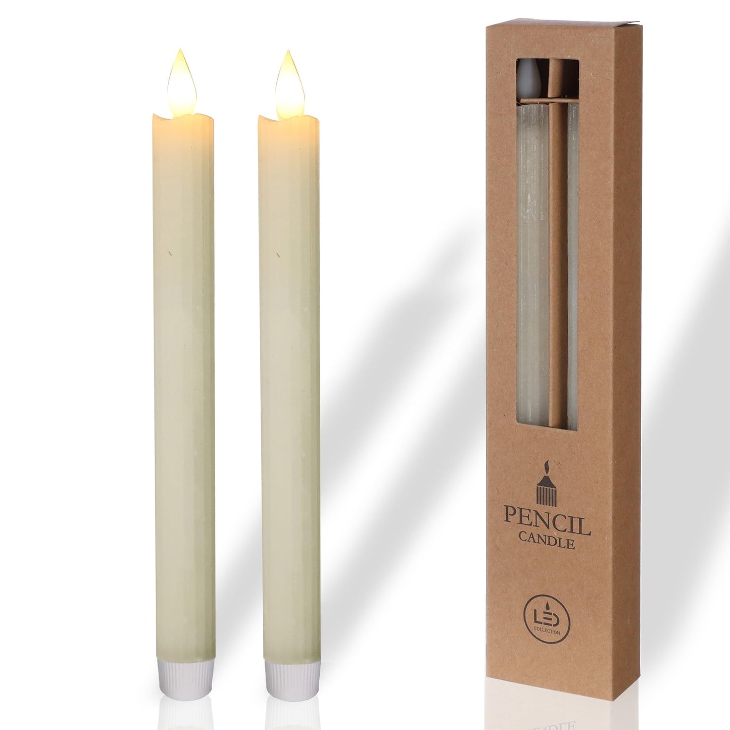 comforder Flameless Taper Candles – Flickering LED Flame with 6H Timer – Real Wax, Ribbed Design – Battery Operated Set of 2 – 10" Tall (Cream)"