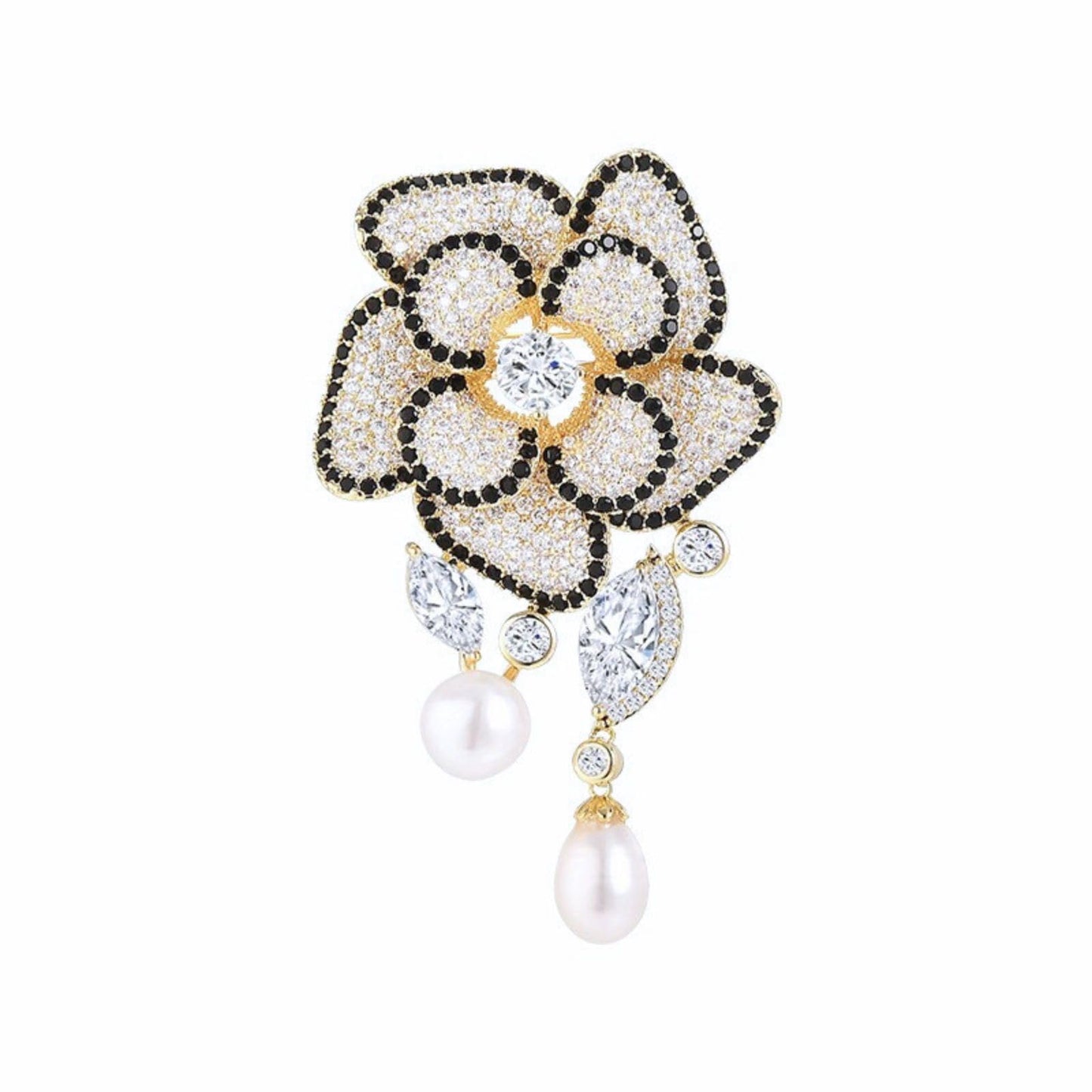 EMEGCY Tassel Camellia Brooch Pins for Women Camellia Brooch Pin 18K Gold Plated Rhinestone Flower Lapel Pin Gold Flower Jewelry Gift for Mom Wife