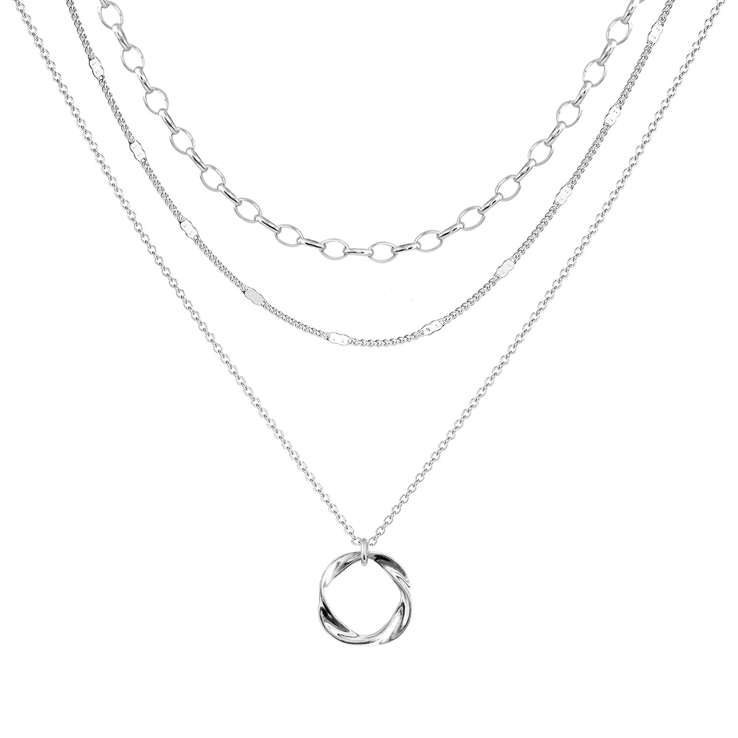 OGD Silver Necklace for Women 925 Silver Plated Trendy CZ Charms Dainty Circle Rondelle Pendant Choker Necklace for Women Two-Toned Cubic Zirconia collar Necklace Hypoallergenic Delicate Jewelry