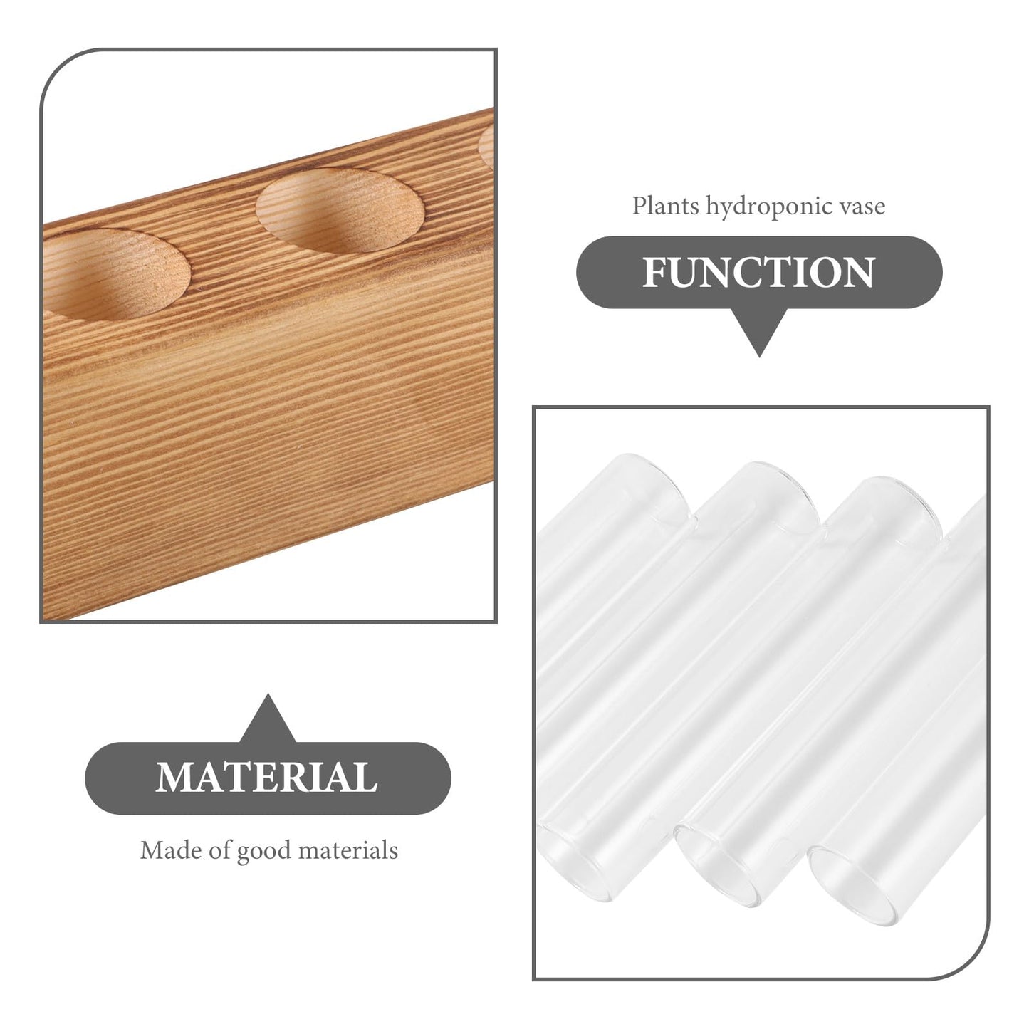 SEWACC Hydroponic Glass Planter Vase with 5-Hole Wooden Base, Plant Terrarium for Indoor Propagation and Home Office Décor, Glass Bud Vases for Desktop Hydroponics