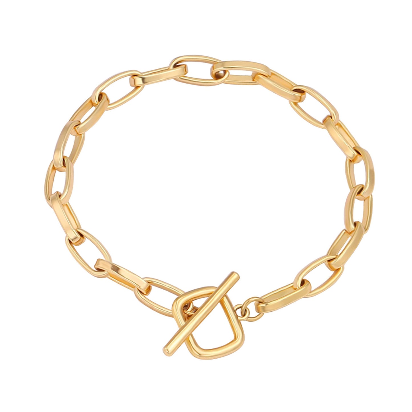 SOFYBJA Personalized Paperclip Oval Link Chain Bracelet for Women Dainty 18k Gold Plated Bracelets Charm Handmade Jewelry for women