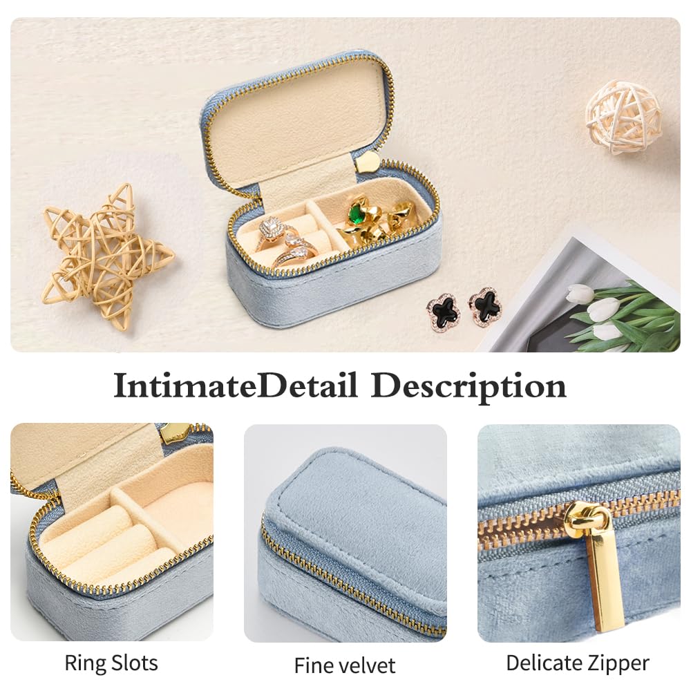 TAIMY Mini Jewelry Travel Case, Velvet Small Travel Jewelry Box, Portable Jewelry Travel Organizer Box for Rings Earrings Necklaces, Gifts for Women Girls(Blue)