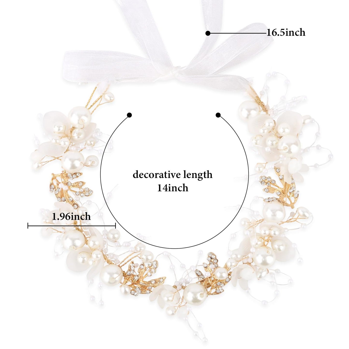 Semato 2 Pcs Flower Girl Headpiece for First Communion Headpiece Princess Tiara Crown with Rhinestone and Pearl Headband Floral Wedding Prom for Girls and Women (Gold)