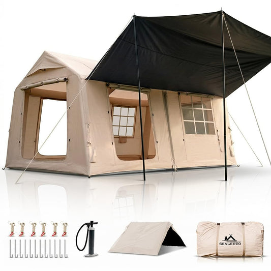 13'x10' Inflatable Camping Tents with Blackout Canopy, Large Inflatable Tent 10-12 Person, 4 Season Blow up Tents for Camping with Stove Jack, Waterproof Inflatable Hot Tent for Camping Outdoors