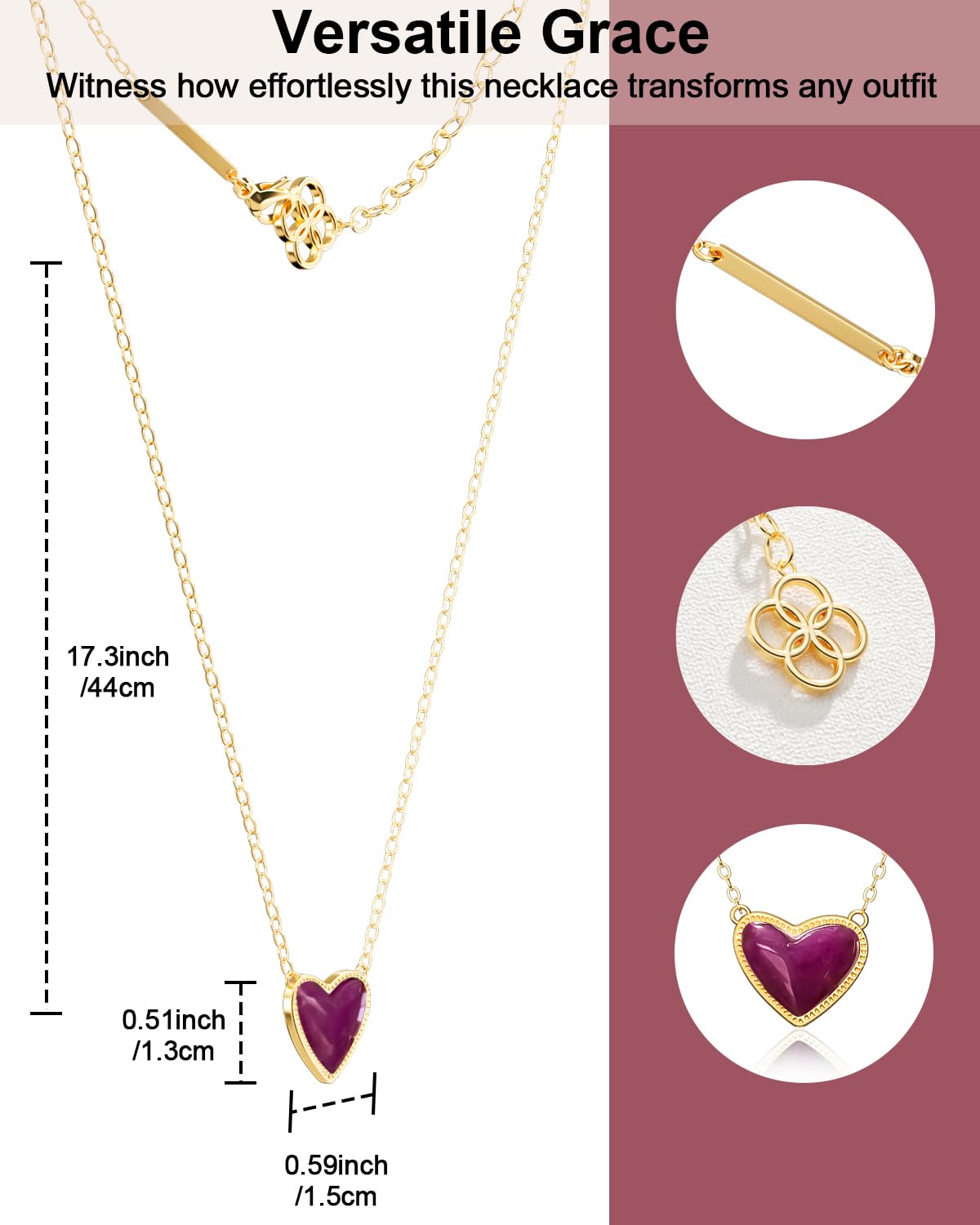 AICase 18K Gold Plated Heart Pendant Necklace for Women,Fashion Dainty Simple Adjustable Length Jewelry,Anniversary Birthday Gifts for Women/MoM/Sister/Friends/Her/Wife/Grandma/Coworker_Red